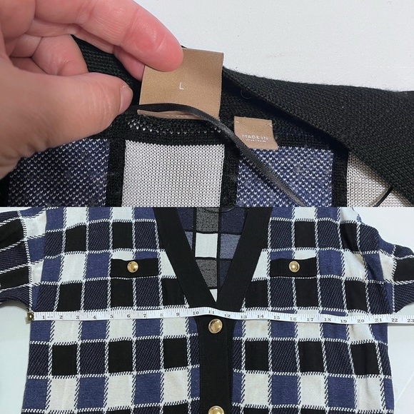 BOSS Fiabetta Tile Print Cardigan Black Plaid Knit - Picture 7 of 16